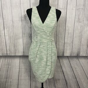 Just Me Women's Small Green and White Faux Wrap Mini Dress